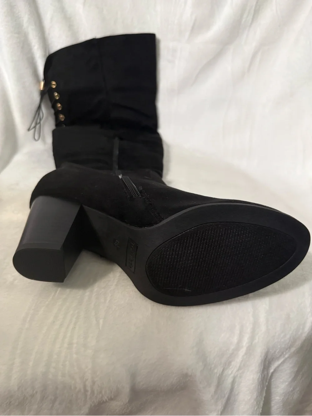 TOP Moda Black Over-the-Knee Block Heel Lace-Up Boots
